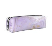 YWSOTRE Ligne dorée en marbre Violet Lavande, Trousse à Crayons, étui à stylos, Sac à Crayons en Cuir Portable avec Pochette à cosmétiques à Fermeture éclair