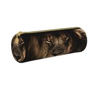 YWSOTRE Lion d'Afrique Crinière Féline Sauvage Gros Plan Faune, Trousse à Crayons Étui à Stylo cylindrique Sac à Crayons en Cuir Portable avec Sac à cosmétiques à Fermeture éclair