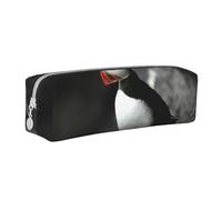 YWSOTRE Macareux Moine Oiseau Bec Assis Roche, Trousse à Crayons, étui à stylos, Sac à Crayons en Cuir Portable avec Pochette à cosmétiques à Fermeture éclair