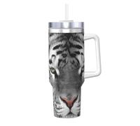 YWSOTRE Magnifique imprimé tigre blanc,Bouteille d'eau en acier inoxydable avec poignée Ice Bully Cup 40 oz