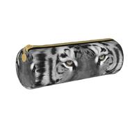 YWSOTRE Magnifique imprimé Tigre Blanc, Trousse à Crayons Étui à Stylo cylindrique Sac à Crayons en Cuir Portable avec Sac à cosmétiques à Fermeture éclair