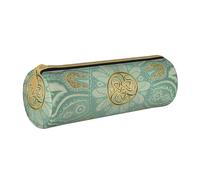 YWSOTRE Mandala Celtique Doux Vert Sauge Et Or, Trousse à Crayons Étui à Stylo cylindrique Sac à Crayons en Cuir Portable avec Sac à cosmétiques à Fermeture éclair