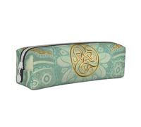 YWSOTRE Mandala Celtique Doux Vert Sauge Et Or, Trousse à Crayons, étui à stylos, Sac à Crayons en Cuir Portable avec Pochette à cosmétiques à Fermeture éclair