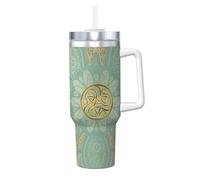YWSOTRE Mandala celtique vert sauge doux et or,Bouteille d'eau en acier inoxydable avec poignée Ice Bully Cup 40 oz