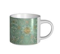 YWSOTRE Mandala celtique vert sauge doux et or,Tasse en céramique grande capacité, tasse à thé, tasse à café 450 ml
