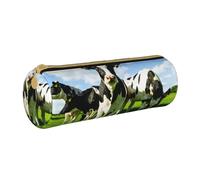 YWSOTRE Manger des Vaches dans Les pâturages d'été, Trousse à Crayons Étui à Stylo cylindrique Sac à Crayons en Cuir Portable avec Sac à cosmétiques à Fermeture éclair