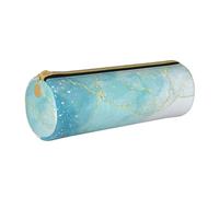 YWSOTRE Marbre Liquide Bleu, Trousse à Crayons Étui à Stylo cylindrique Sac à Crayons en Cuir Portable avec Sac à cosmétiques à Fermeture éclair
