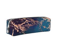 YWSOTRE Marbre Luxe Décor Violet Foncé Et Sarcelle avec Or, Trousse à Crayons, étui à stylos, Sac à Crayons en Cuir Portable avec Pochette à cosmétiques à Fermeture éclair