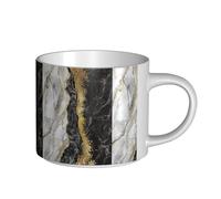 YWSOTRE Marbre noir, blanc et feuille d'or,Tasse en céramique grande capacité, tasse à thé, tasse à café 450 ml