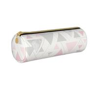 YWSOTRE Marbre Triangle Géométrique Argent Gris Rose, Trousse à Crayons Étui à Stylo cylindrique Sac à Crayons en Cuir Portable avec Sac à cosmétiques à Fermeture éclair