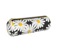 YWSOTRE Marguerite Blanche Noire, Trousse à Crayons Étui à Stylo cylindrique Sac à Crayons en Cuir Portable avec Sac à cosmétiques à Fermeture éclair
