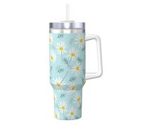 YWSOTRE Marguerite florale délicate bleue et blanche,Bouteille d'eau en acier inoxydable avec poignée Ice Bully Cup 40 oz
