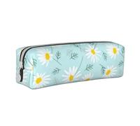 YWSOTRE Marguerite Florale délicate Bleue et Blanche, Trousse à Crayons, étui à stylos, Sac à Crayons en Cuir Portable avec Pochette à cosmétiques à Fermeture éclair