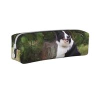 YWSOTRE Mauvais Chien Border Collie, Trousse à Crayons, étui à stylos, Sac à Crayons en Cuir Portable avec Pochette à cosmétiques à Fermeture éclair