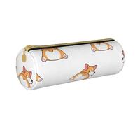 YWSOTRE Mignon Corgi Cul, Trousse à Crayons Étui à Stylo cylindrique Sac à Crayons en Cuir Portable avec Sac à cosmétiques à Fermeture éclair