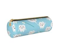 YWSOTRE Mignon Dentiste Hygiéniste Dentaire Imprimer Bleu, Trousse à Crayons Étui à Stylo cylindrique Sac à Crayons en Cuir Portable avec Sac à cosmétiques à Fermeture éclair