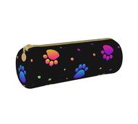 YWSOTRE Modèle Animal d'empreinte de Patte Arc-en-Ciel, Trousse à Crayons Étui à Stylo cylindrique Sac à Crayons en Cuir Portable avec Sac à cosmétiques à Fermeture éclair