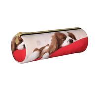 YWSOTRE Modèle Cavalier King Charles Spaniel, Trousse à Crayons Étui à Stylo cylindrique Sac à Crayons en Cuir Portable avec Sac à cosmétiques à Fermeture éclair