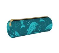 YWSOTRE Modèle de Dauphins, Trousse à Crayons Étui à Stylo cylindrique Sac à Crayons en Cuir Portable avec Sac à cosmétiques à Fermeture éclair