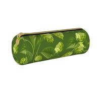 YWSOTRE Modèle De Houblon Et De Feuilles Vertes, Trousse à Crayons Étui à Stylo cylindrique Sac à Crayons en Cuir Portable avec Sac à cosmétiques à Fermeture éclair