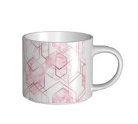 YWSOTRE Motif géométrique sans couture avec des lignes dorées scintillantes et du marbre rose,Tasse en céramique grande capacité, tasse à thé, tasse à café 450 ml