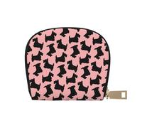 YWSOTRE Motif Terrier écossais Rose Noir, Sac à Cartes en Cuir PU, Portefeuille Porte-Cartes de crédit, étui à Cartes
