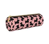 YWSOTRE Motif Terrier écossais Rose Noir, Trousse à Crayons Étui à Stylo cylindrique Sac à Crayons en Cuir Portable avec Sac à cosmétiques à Fermeture éclair