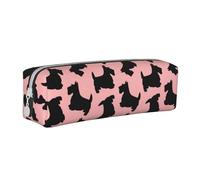 YWSOTRE Motif Terrier écossais Rose Noir, Trousse à Crayons, étui à stylos, Sac à Crayons en Cuir Portable avec Pochette à cosmétiques à Fermeture éclair