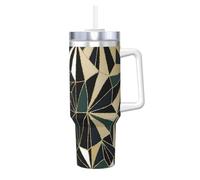 YWSOTRE Nouveau motif géométrique Art déco vert émeraude et or,Bouteille d'eau en acier inoxydable avec poignée Ice Bully Cup 40 oz