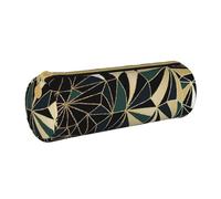 YWSOTRE Nouveau Motif géométrique Art déco Vert émeraude et Or, Trousse à Crayons Étui à Stylo cylindrique Sac à Crayons en Cuir Portable avec Sac à cosmétiques à Fermeture éclair