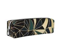 YWSOTRE Nouveau Motif géométrique Art déco Vert émeraude et Or, Trousse à Crayons, étui à stylos, Sac à Crayons en Cuir Portable avec Pochette à cosmétiques à Fermeture éclair