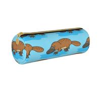 YWSOTRE Ornithorynque drôle Australien, Trousse à Crayons Étui à Stylo cylindrique Sac à Crayons en Cuir Portable avec Sac à cosmétiques à Fermeture éclair
