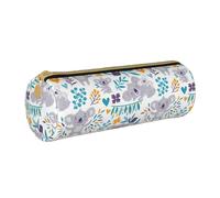YWSOTRE Ours Koala Mignons et Fleurs, Trousse à Crayons Étui à Stylo cylindrique Sac à Crayons en Cuir Portable avec Sac à cosmétiques à Fermeture éclair