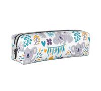 YWSOTRE Ours Koala Mignons et Fleurs, Trousse à Crayons, étui à stylos, Sac à Crayons en Cuir Portable avec Pochette à cosmétiques à Fermeture éclair