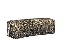 YWSOTRE Paillettes dorées Points dorés Noirs, Trousse à Crayons, étui à stylos, Sac à Crayons en Cuir Portable avec Pochette à cosmétiques à Fermeture éclair