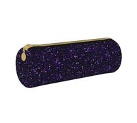 YWSOTRE Paillettes Violet améthyste foncé, Trousse à Crayons Étui à Stylo cylindrique Sac à Crayons en Cuir Portable avec Sac à cosmétiques à Fermeture éclair