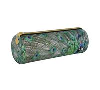YWSOTRE Paon affichant des Plumes, des Ailes Ouvertes, Trousse à Crayons Étui à Stylo cylindrique Sac à Crayons en Cuir Portable avec Sac à cosmétiques à Fermeture éclair
