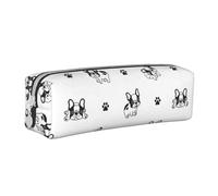 YWSOTRE Patte de Bouledogue français, Trousse à Crayons, étui à stylos, Sac à Crayons en Cuir Portable avec Pochette à cosmétiques à Fermeture éclair