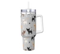 YWSOTRE Pattes et os de chihuahua,Bouteille d'eau en acier inoxydable avec poignée Ice Bully Cup 40 oz