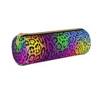 YWSOTRE Peau de Jaguar Arc-en-Ciel, Trousse à Crayons Étui à Stylo cylindrique Sac à Crayons en Cuir Portable avec Sac à cosmétiques à Fermeture éclair