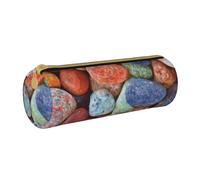 YWSOTRE Pierres colorées imprimées, Trousse à Crayons Étui à Stylo cylindrique Sac à Crayons en Cuir Portable avec Sac à cosmétiques à Fermeture éclair
