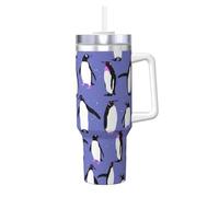 YWSOTRE Pingouin mignon violet,Bouteille d'eau en acier inoxydable avec poignée Ice Bully Cup 40 oz