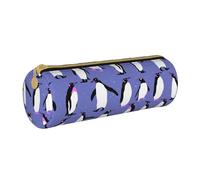 YWSOTRE Pingouin Mignon Violet, Trousse à Crayons Étui à Stylo cylindrique Sac à Crayons en Cuir Portable avec Sac à cosmétiques à Fermeture éclair