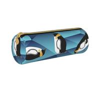 YWSOTRE Pingouin polygone Abstrait, Trousse à Crayons Étui à Stylo cylindrique Sac à Crayons en Cuir Portable avec Sac à cosmétiques à Fermeture éclair
