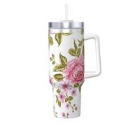 YWSOTRE Pivoines rose paille,Bouteille d'eau en acier inoxydable avec poignée Ice Bully Cup 40 oz