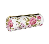 YWSOTRE Pivoines Rose Paille, Trousse à Crayons Étui à Stylo cylindrique Sac à Crayons en Cuir Portable avec Sac à cosmétiques à Fermeture éclair