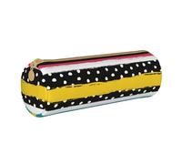 YWSOTRE Points rayés, Trousse à Crayons Étui à Stylo cylindrique Sac à Crayons en Cuir Portable avec Sac à cosmétiques à Fermeture éclair
