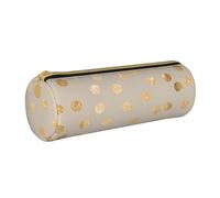 YWSOTRE Pois pailletés Beige et doré, Trousse à Crayons Étui à Stylo cylindrique Sac à Crayons en Cuir Portable avec Sac à cosmétiques à Fermeture éclair
