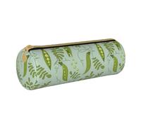 YWSOTRE Pois Verts Laissent Bleu, Trousse à Crayons Étui à Stylo cylindrique Sac à Crayons en Cuir Portable avec Sac à cosmétiques à Fermeture éclair