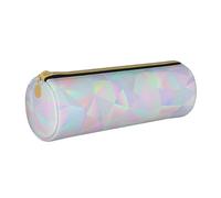YWSOTRE Polygonale holographique irisée Abstraite, Trousse à Crayons Étui à Stylo cylindrique Sac à Crayons en Cuir Portable avec Sac à cosmétiques à Fermeture éclair